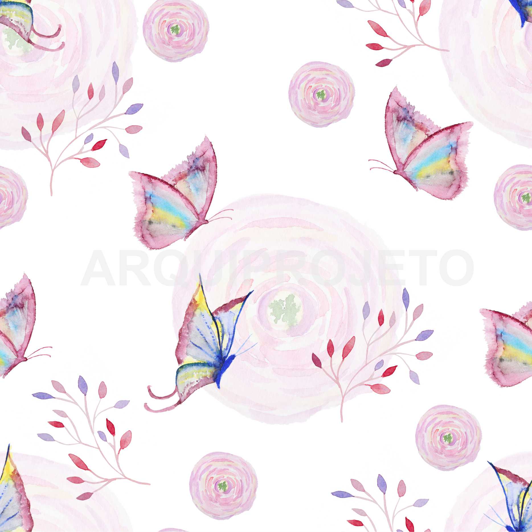 PAPEL PAREDE BORBOLETAS AQUARELA