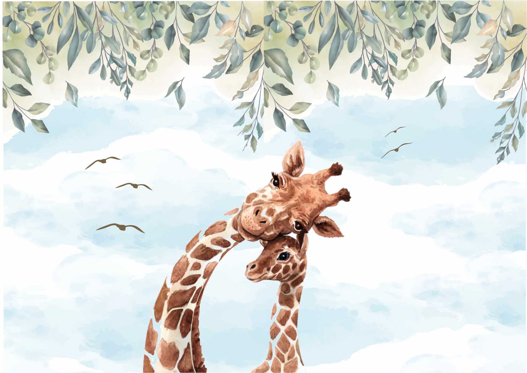 PAPEL PAREDE AQUARELA GIRAFA