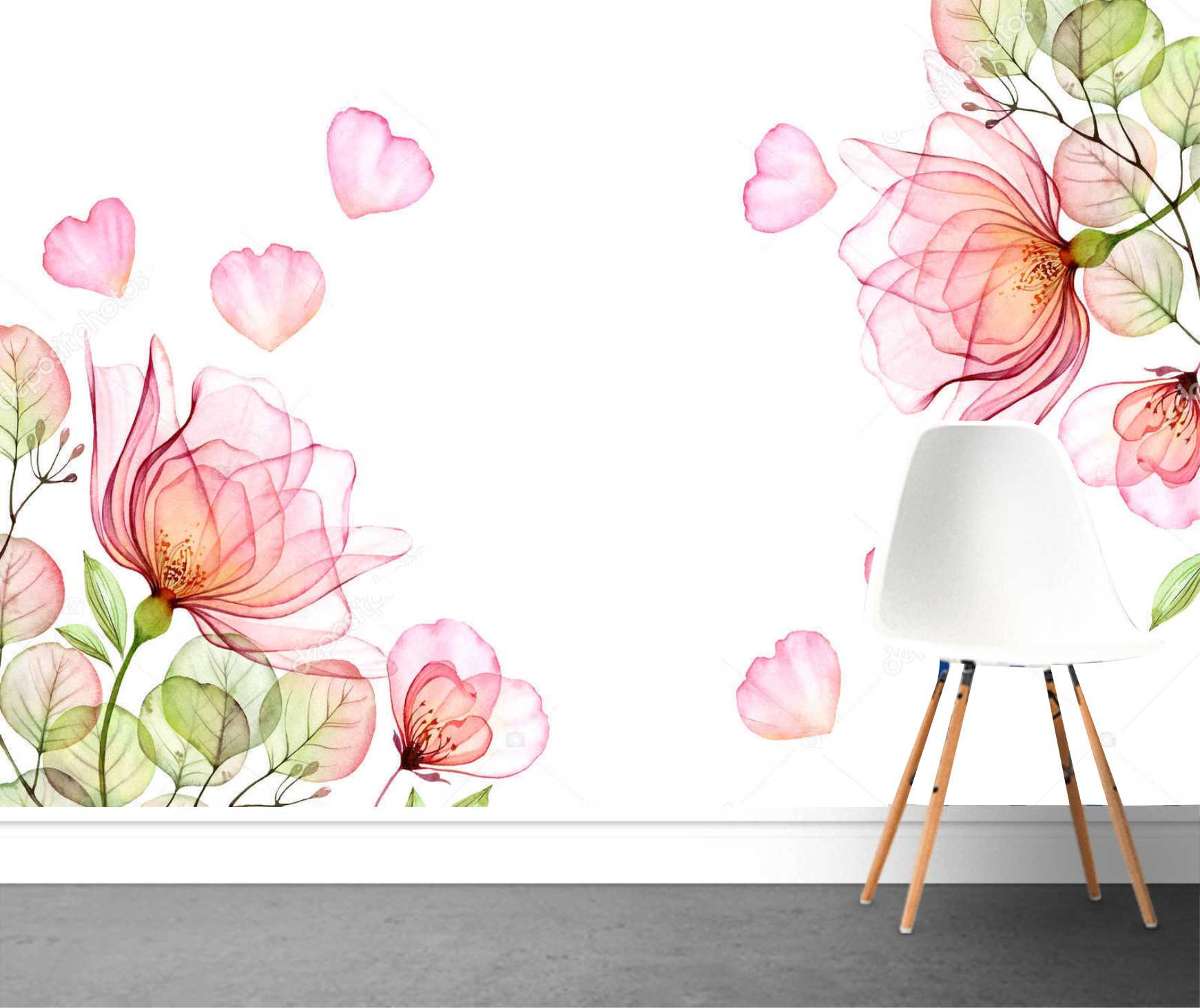 PAPEL DE PAREDE FLORES AQUARELA COM BORBOLETAS OU SEM