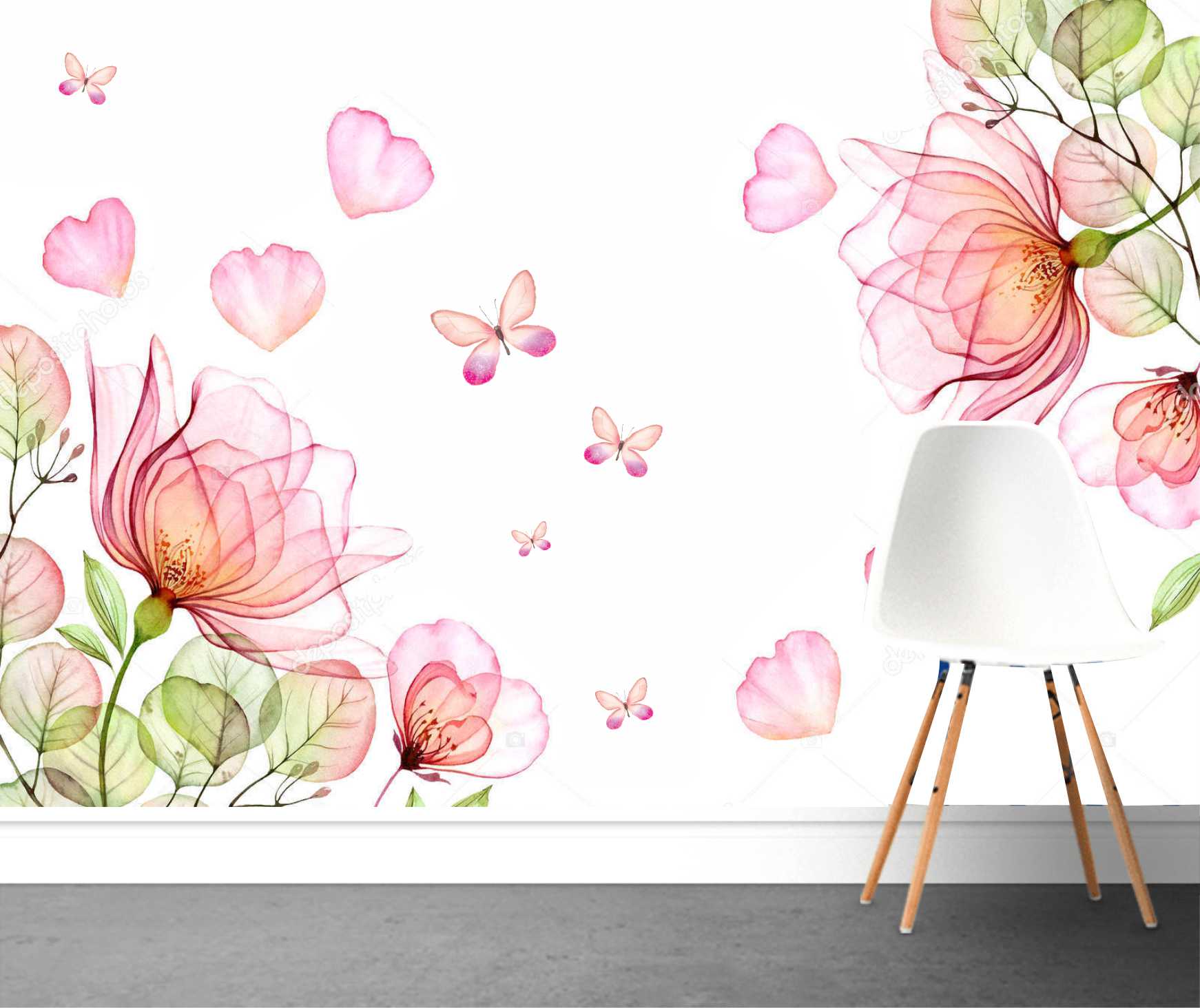 PAPEL DE PAREDE FLORES AQUARELA COM BORBOLETAS OU SEM