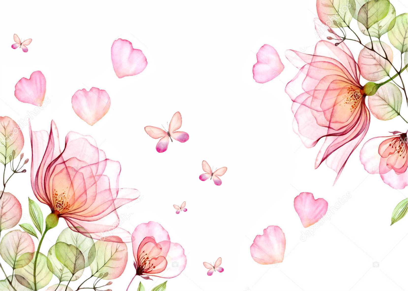 PAPEL DE PAREDE FLORES AQUARELA COM BORBOLETAS OU SEM