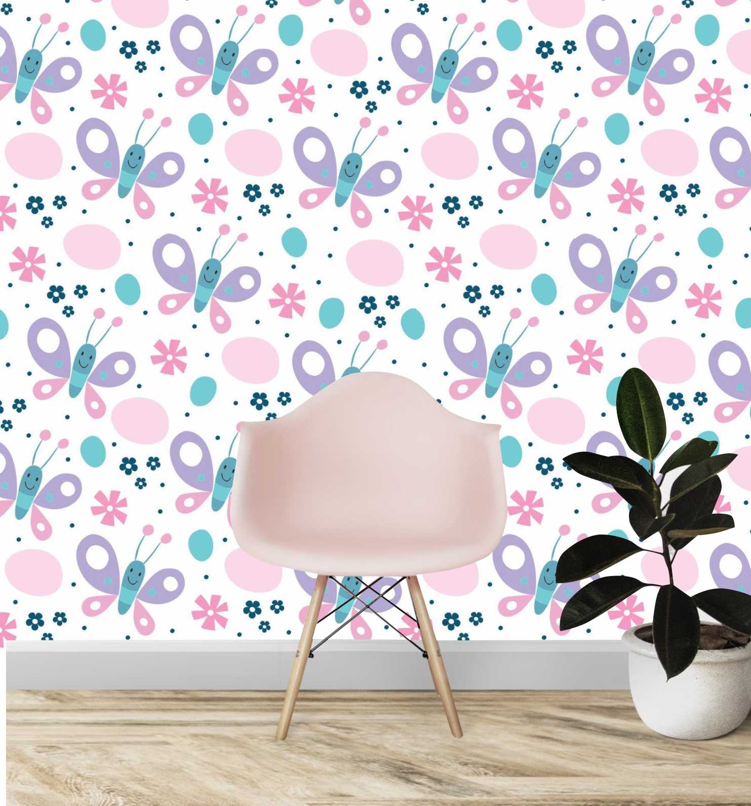 PAPEL DE PAREDE BORBOLETAS COM FLORES