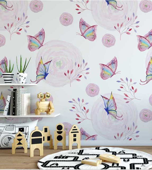 PAPEL PAREDE BORBOLETAS AQUARELA