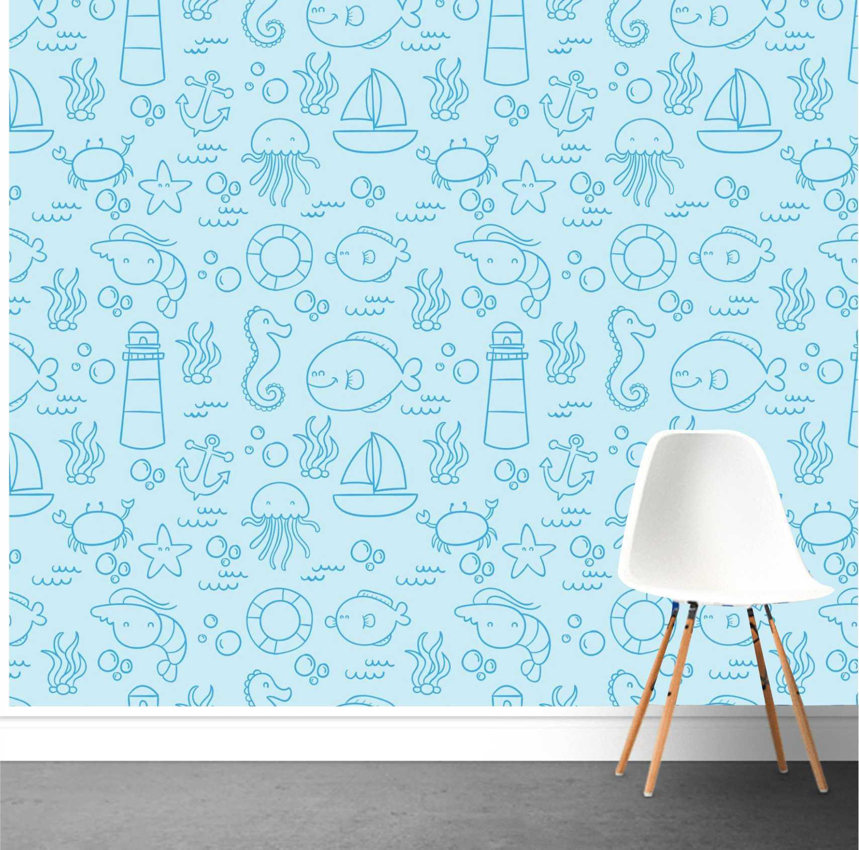 PAPEL PAREDE FUNDO DO MAR TONS DE AZUL