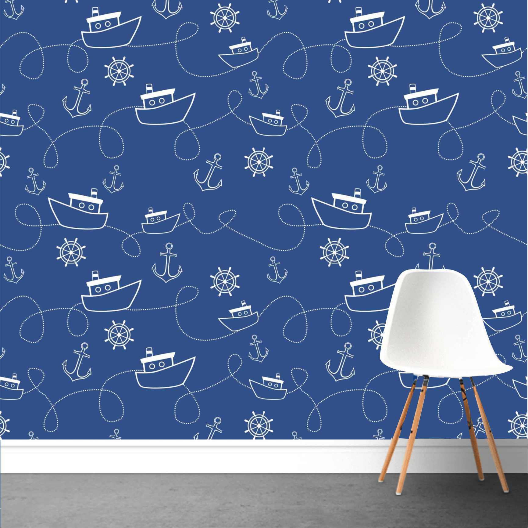 PAPEL DE PAREDE BARQUINHO MARINHEIRO FUNDO AZUL