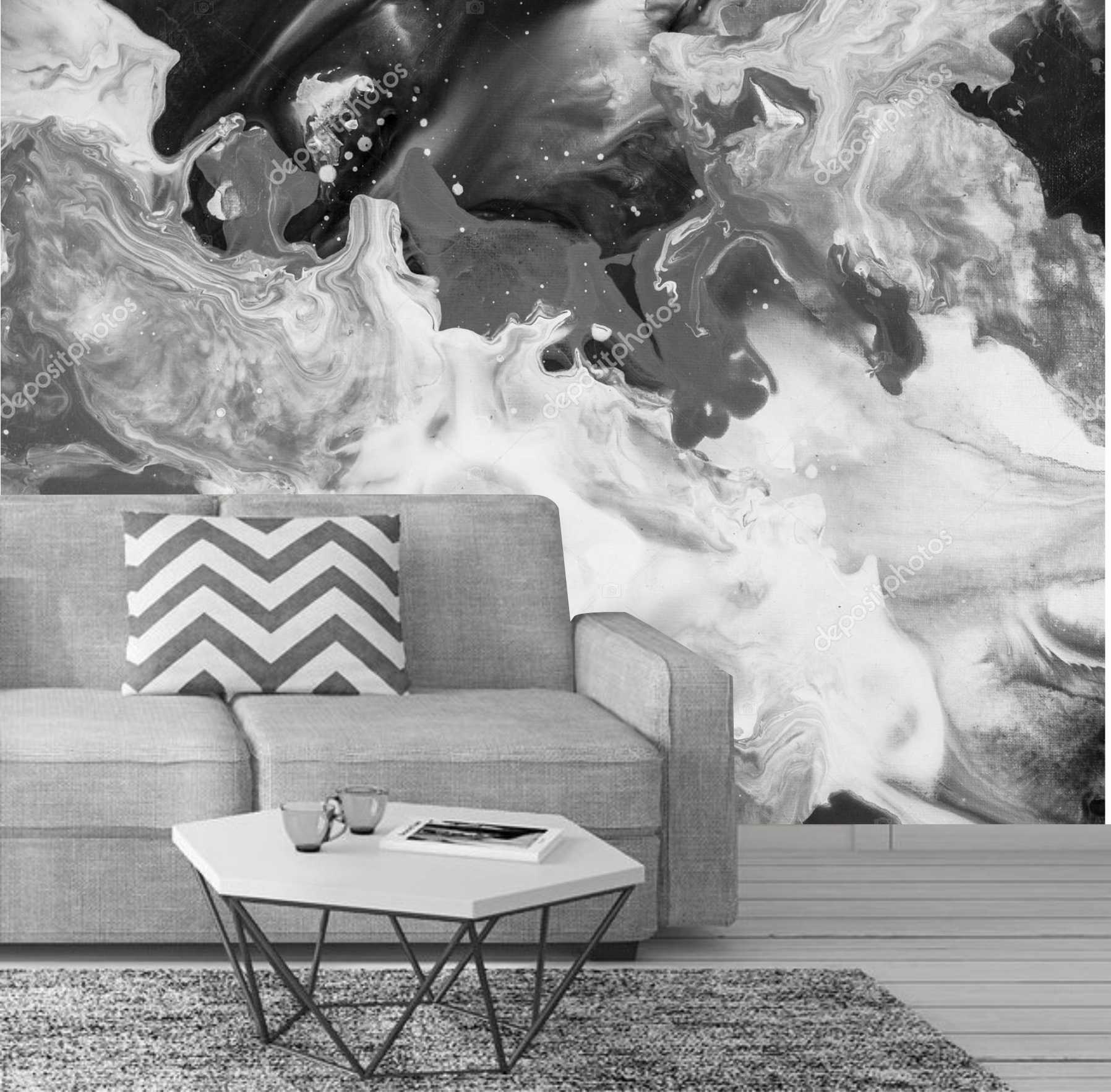 PAPEL PAREDE EFEITO MÁRMORE PINTURA CINZA PRETO E BRANCO
