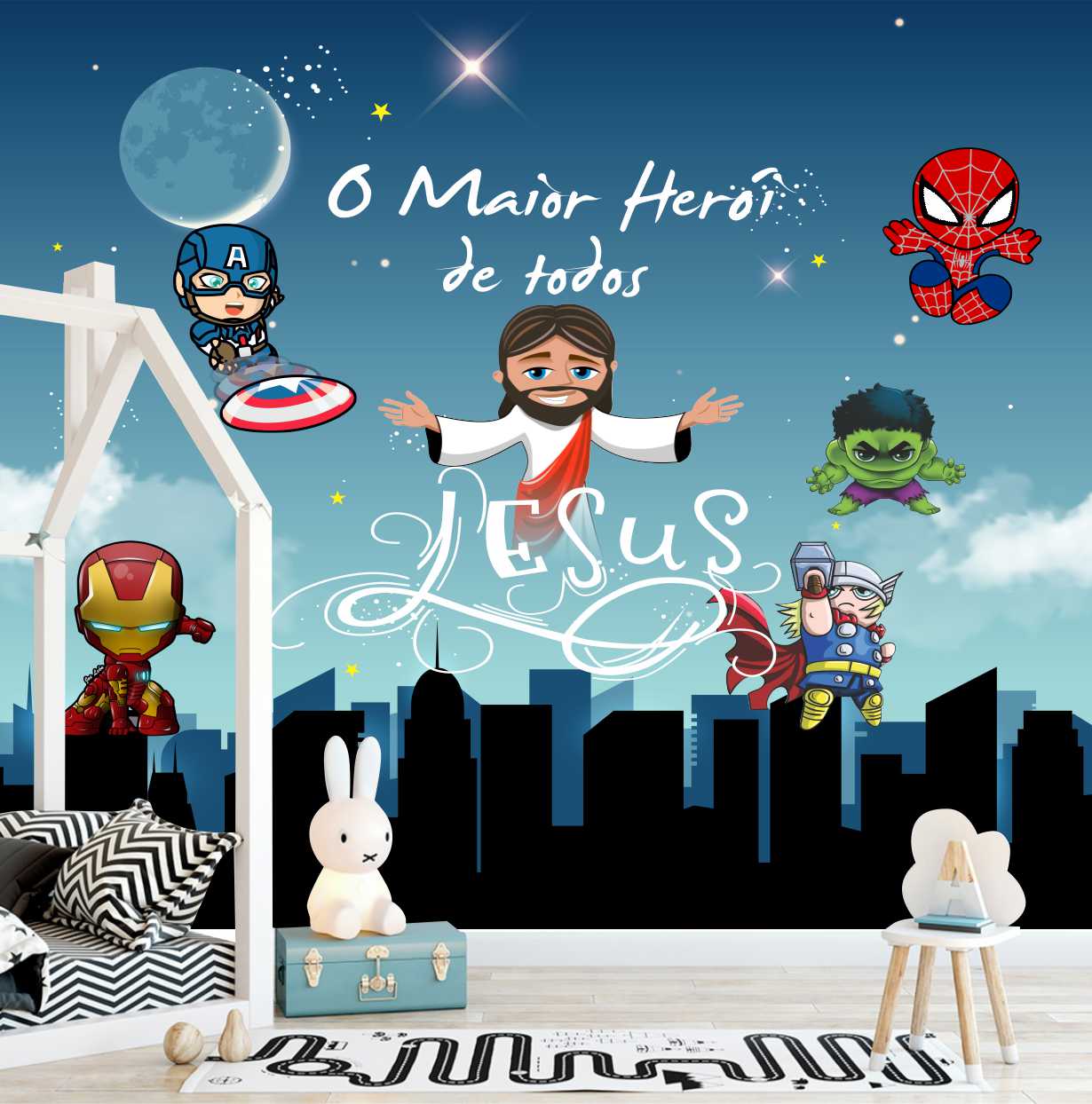 PAPEL DE PAREDE INFANTIL MAIOR HERÓI DE TODOS JESUS 02