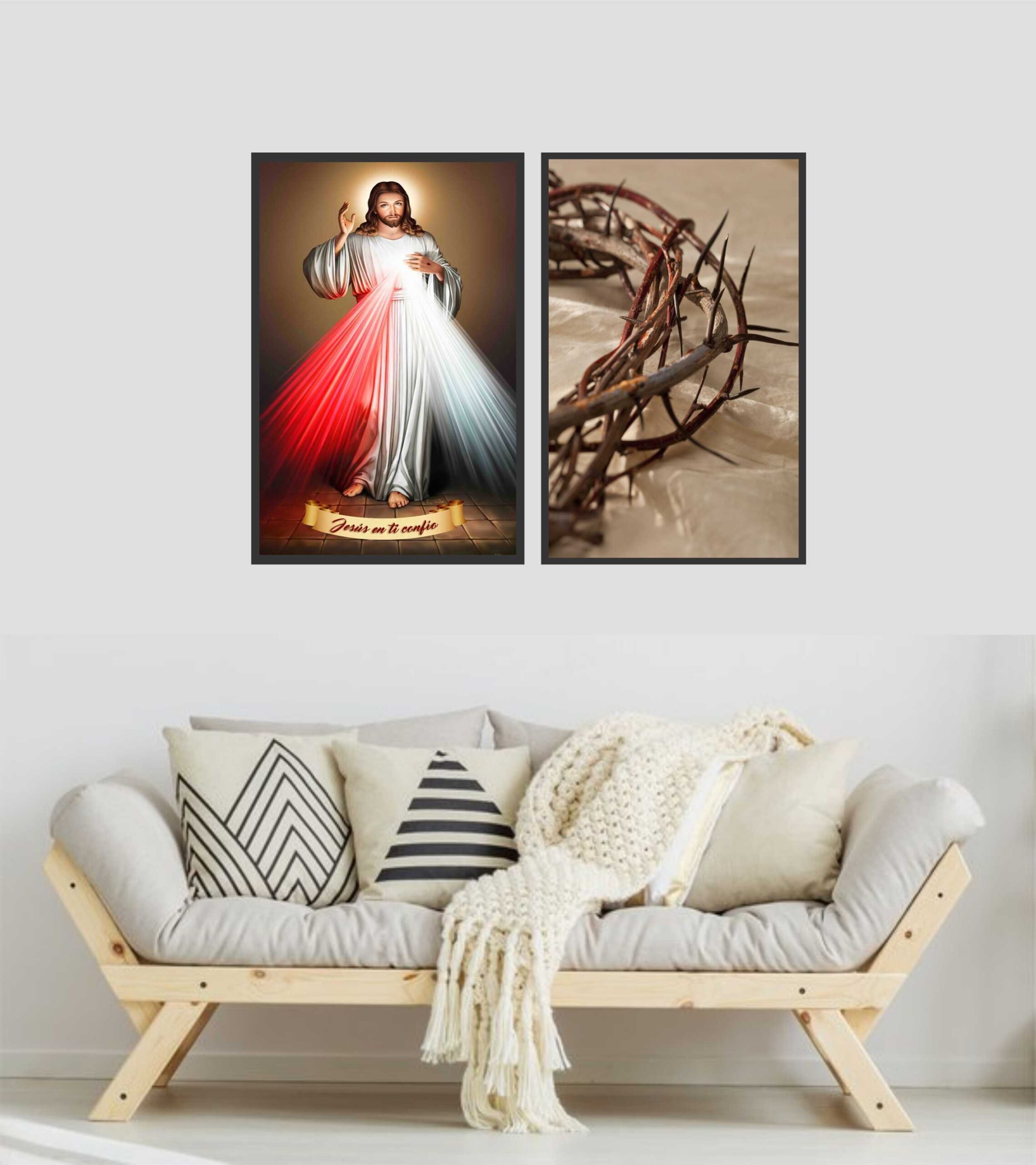 QUADRO JESUS MISERICORDIOSO E COROA DE ESPINHOS