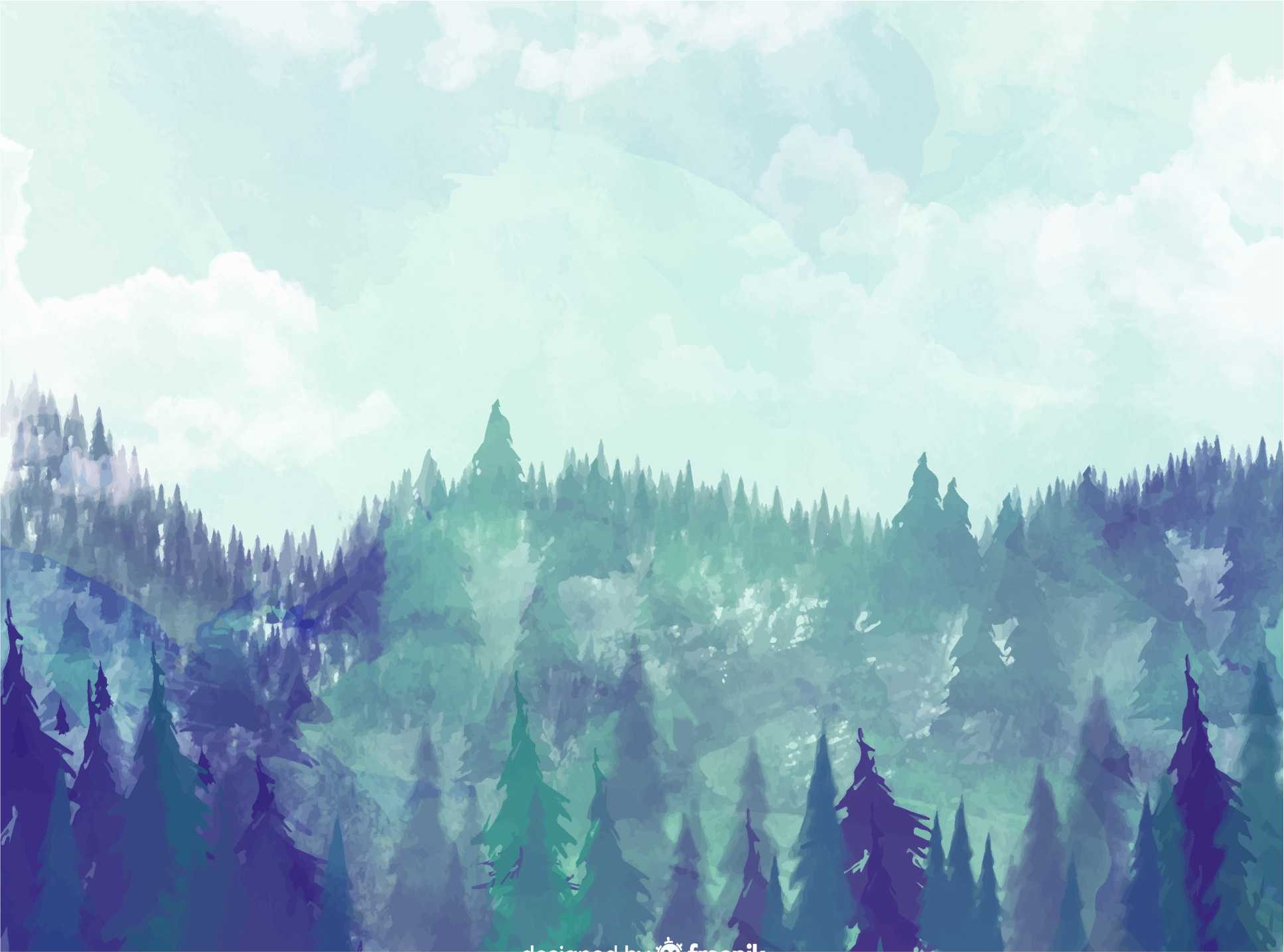 PAPEL DE PAREDE MONTANHAS AQUARELA COM OU SEM BALÕES