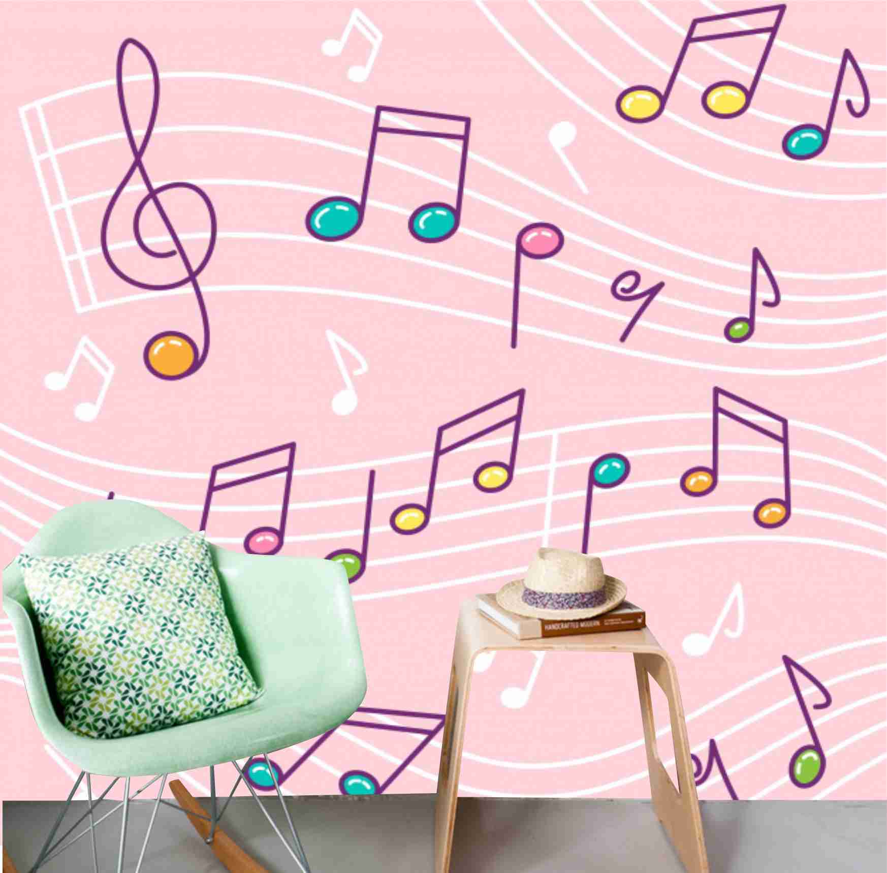 PAPEL DE PAREDE PARTITURA MUSICAL FUNDO ROSA