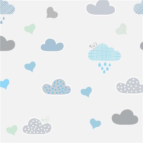 Papel De Parede Bebê Infantil Nuvem Chuva Nuvens Azul N4780