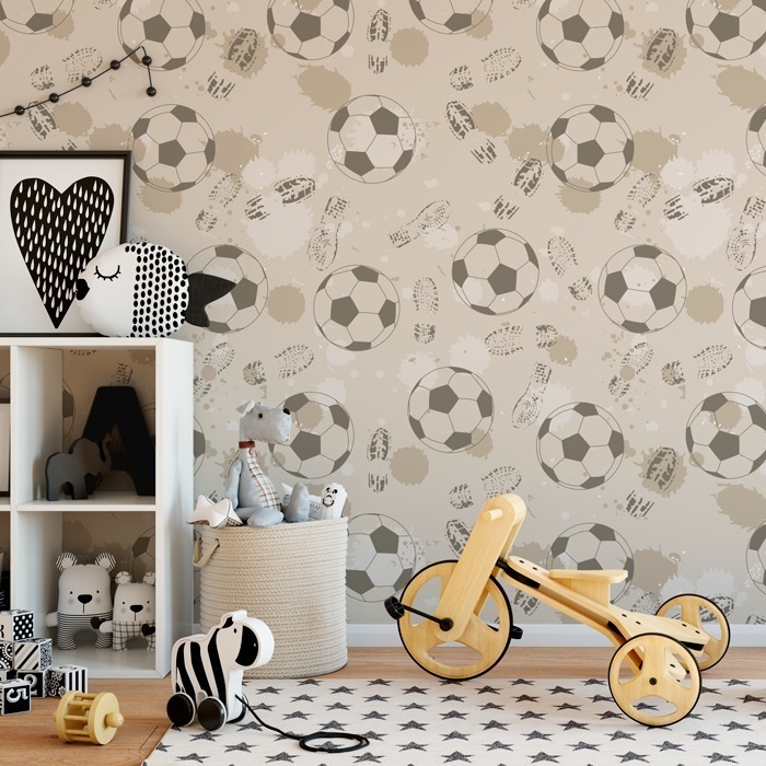 PAPEL DE PAREDE BOLAS DE FUTEBOL FUNDO BEGE OU BRANCO