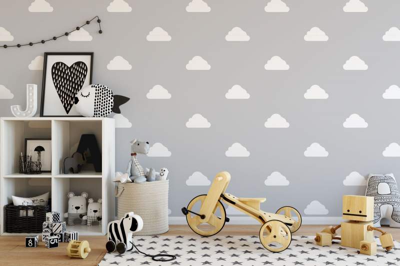 PAPEL DE PAREDE NUVENS BRANCA COM FUNCO CINZA