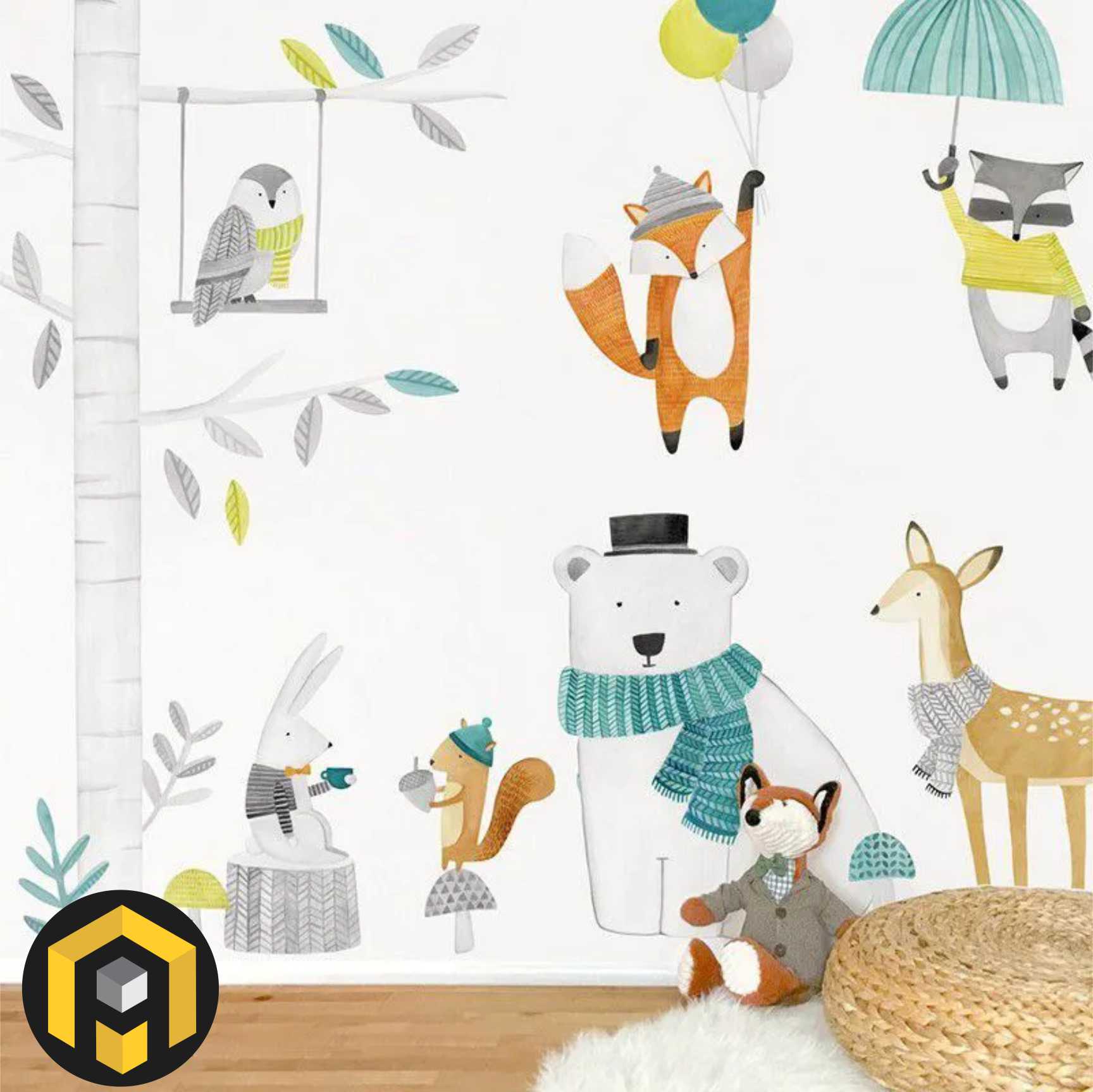 PAPEL DE PAREDE ANIMAIS DESENHO AQUARELADO