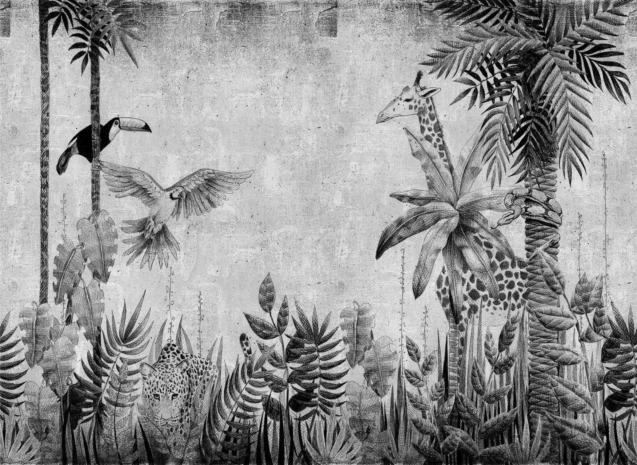 PAPEL DE PAREDE FLORESTA DESENHO RABISCO VINTAGE