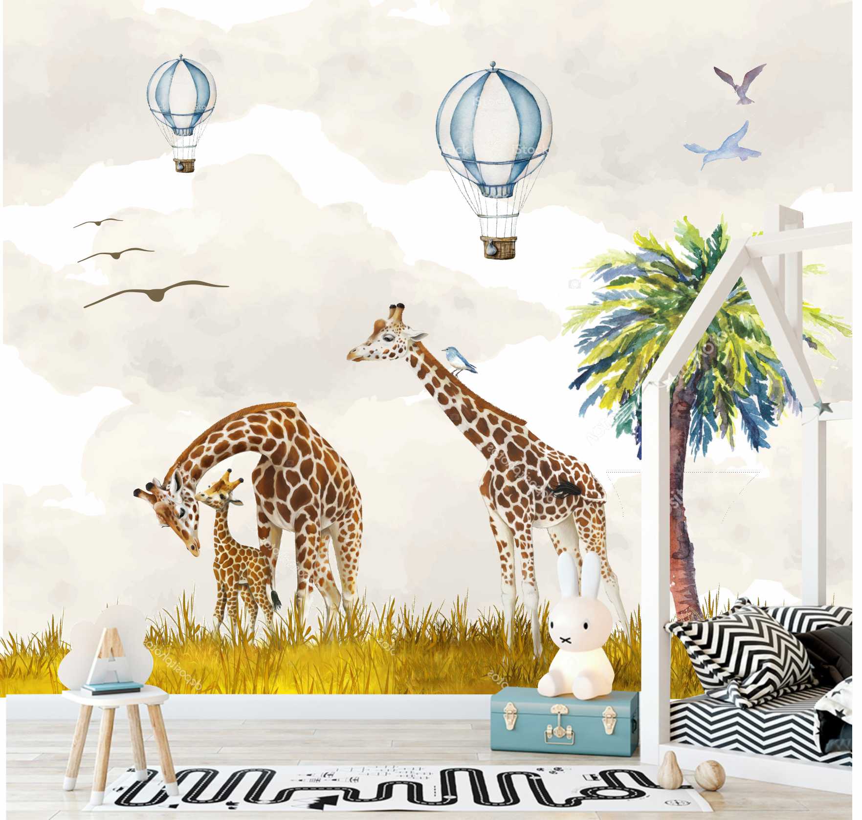 PAPEL DE PAREDE SAFÁRI GIRAFAS AQUARELA
