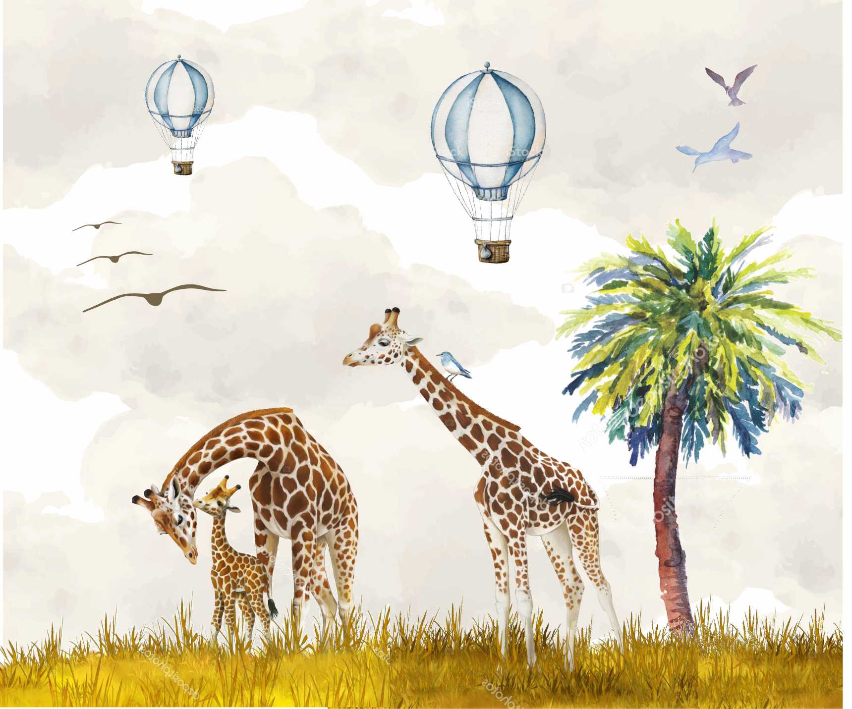 PAPEL DE PAREDE SAFÁRI GIRAFAS AQUARELA