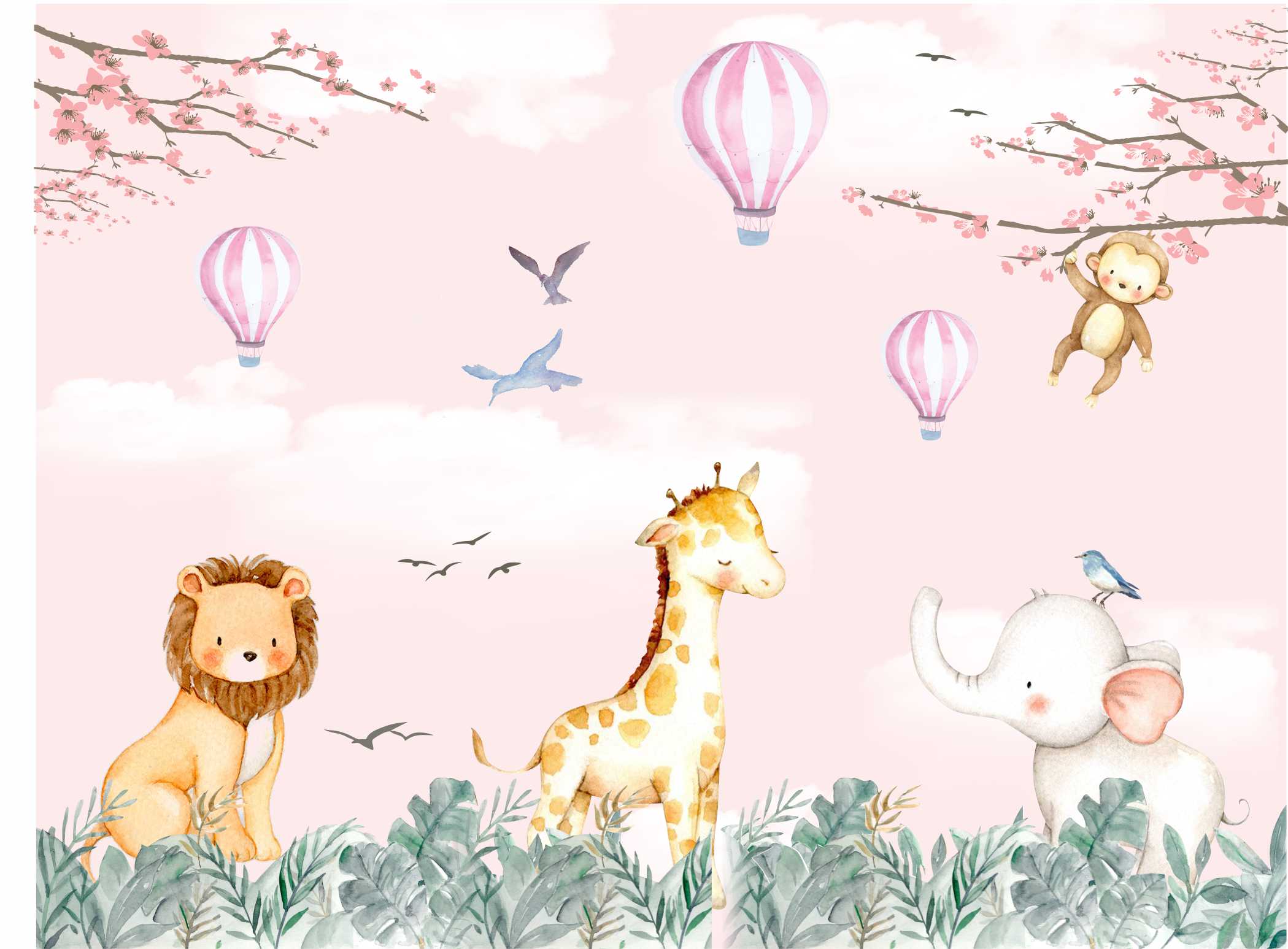 PAPEL DE PAREDE SAFÁRI CEU ROSA AQUARELA