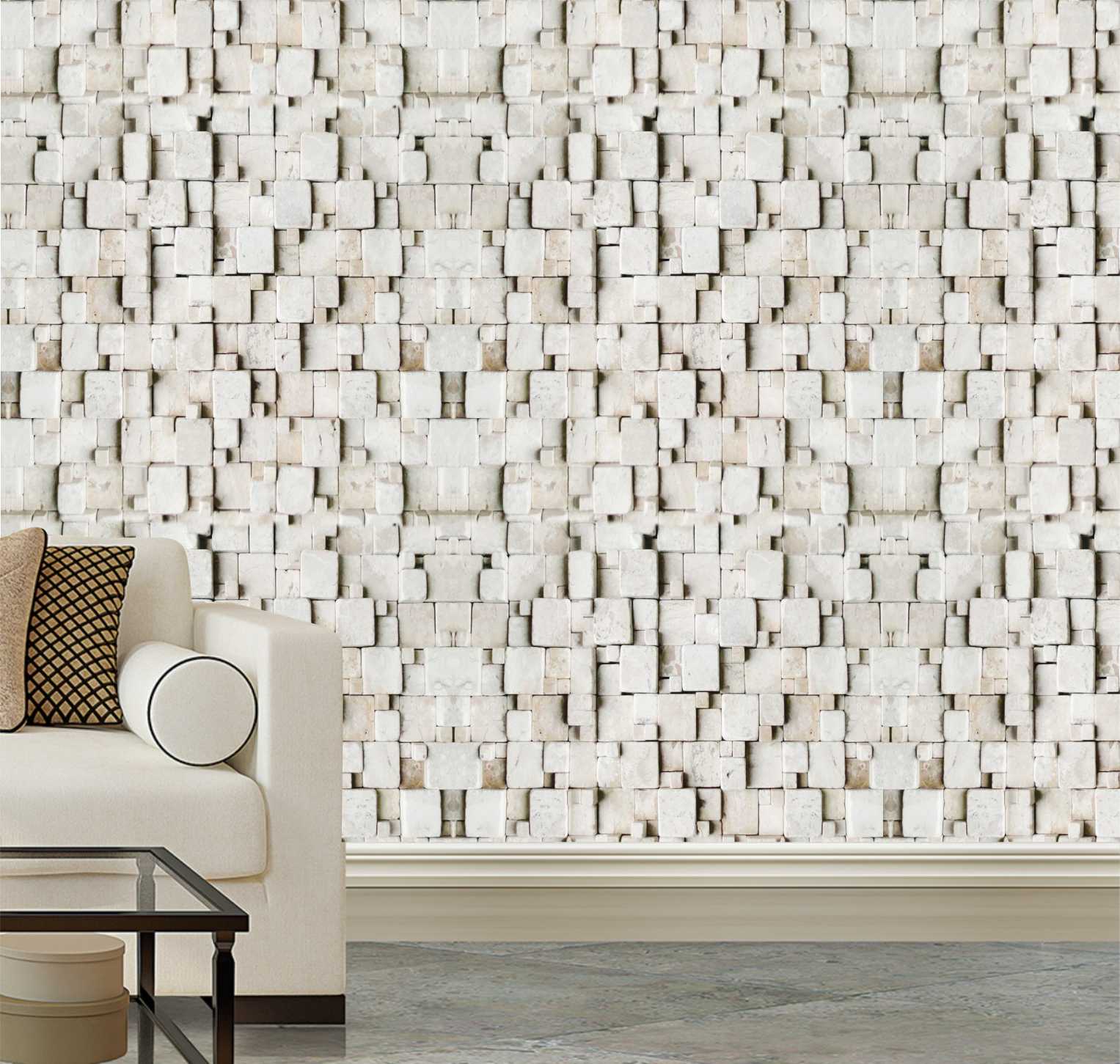 PAPEL DE PAREDE PEDRAS CANJIQUINHA BRANCA