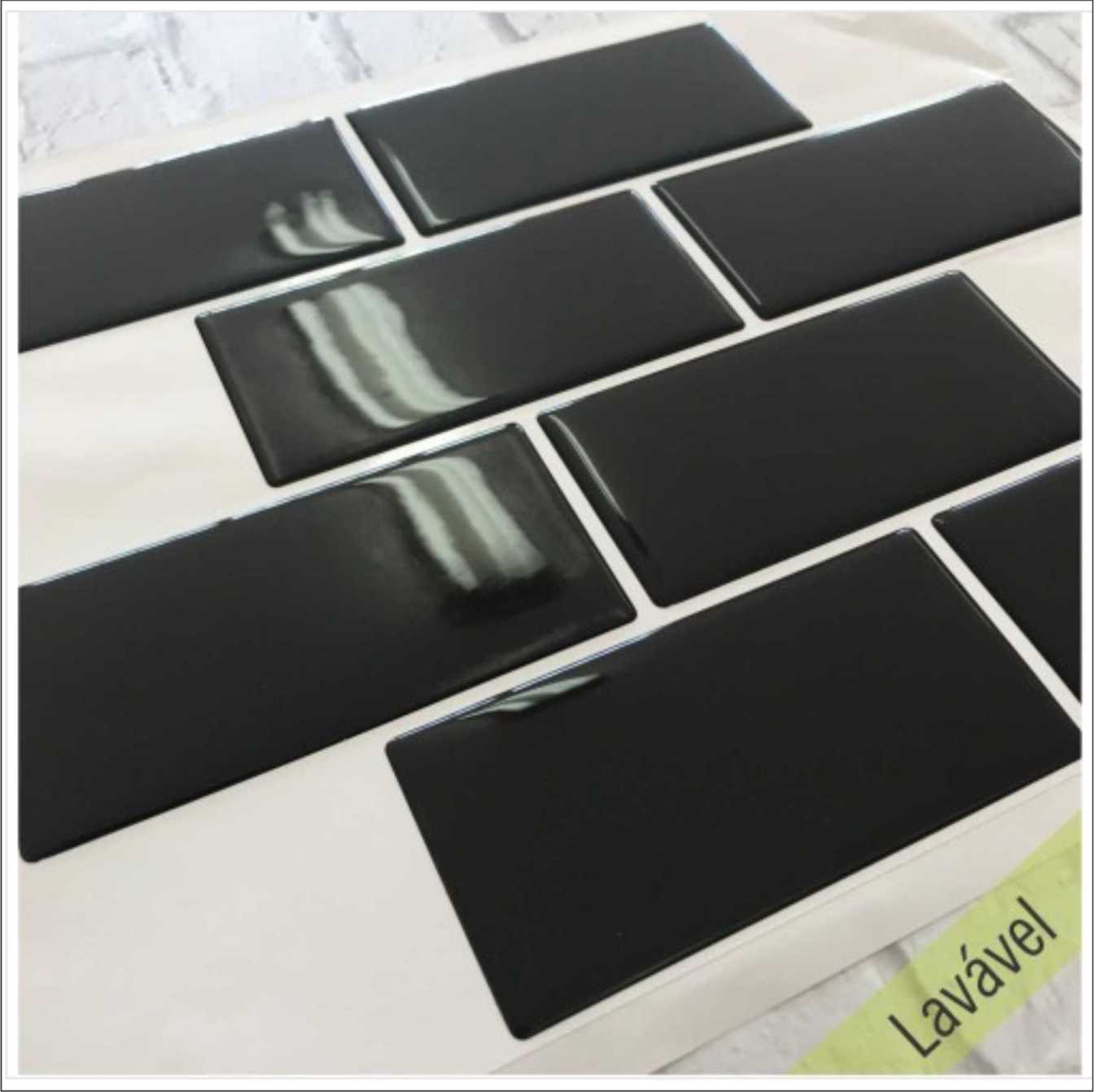 Placa de Pastilha Adesiva Resinada Metrô Black Rejunte Branco - 35cm x 35cm