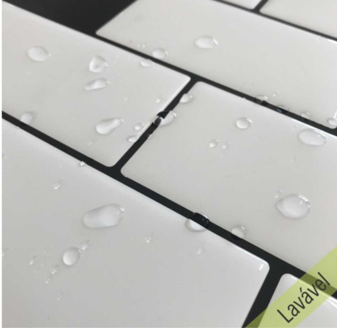 Placa de Pastilha Adesiva Resinada Branco Rejunte Preto - 35x35