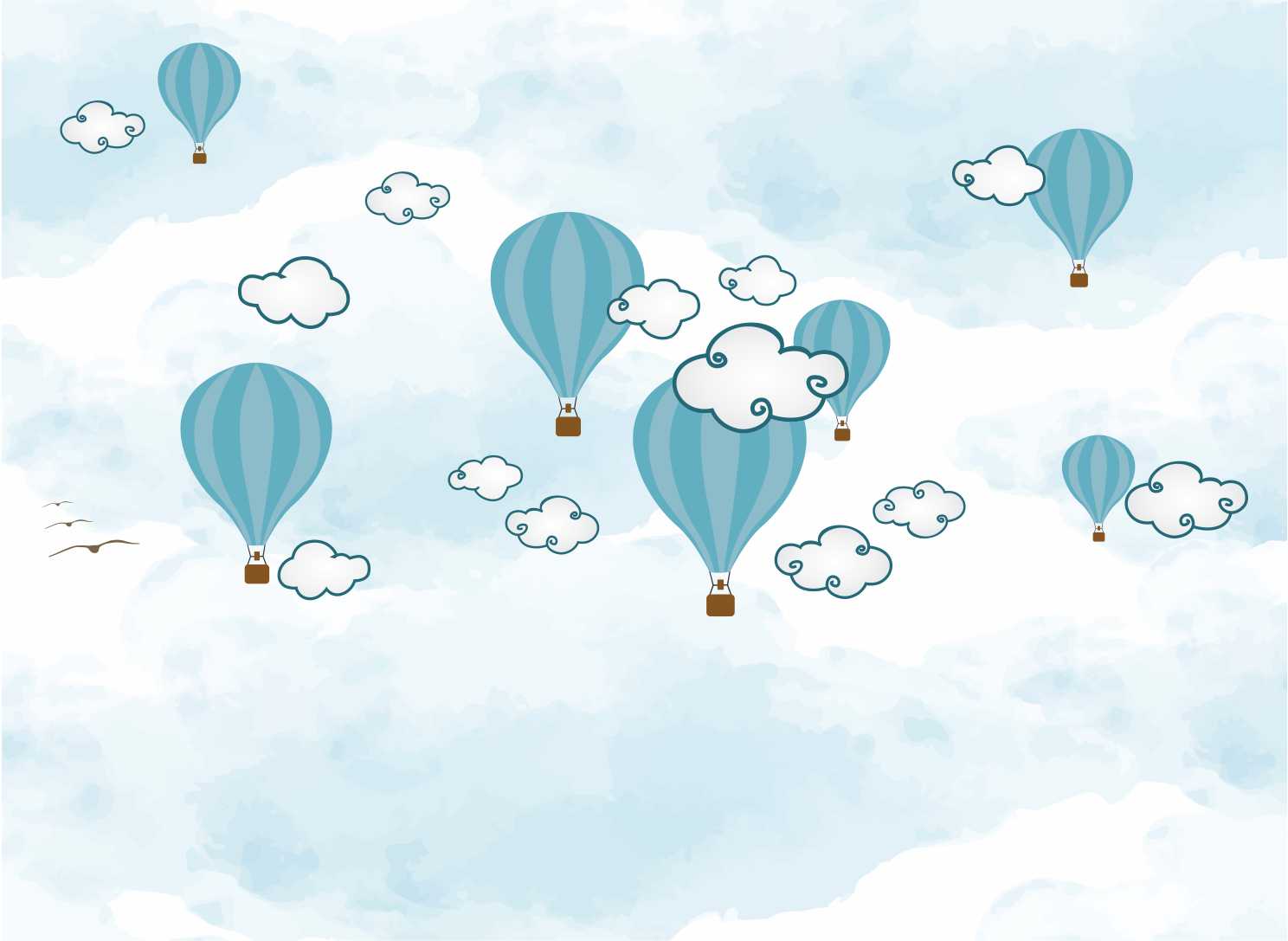 PAPEL DE PAREDE DESENHOS DE BALÕES E NUVENS FUNDO AQUARELADO