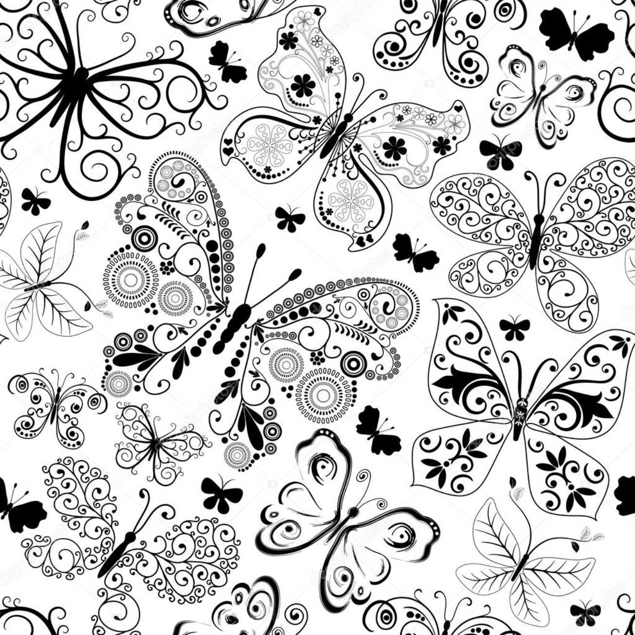 PAPEL DE PAREDE BORBOLETAS PRETA COM FUNDO BRANCO