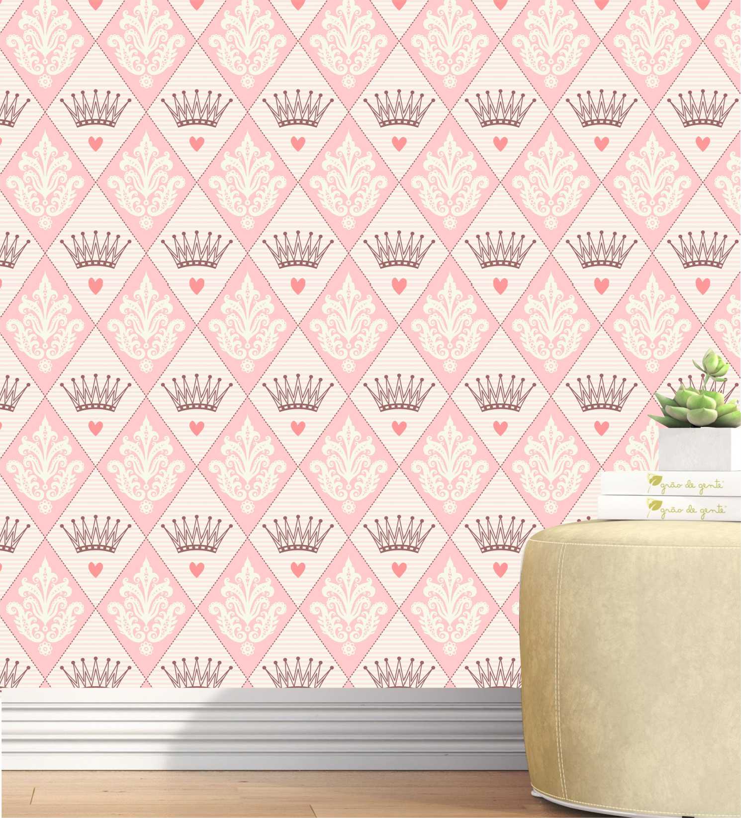 PAPEL DE PAREDE COROAS E ARABESCO MEDALHÃO