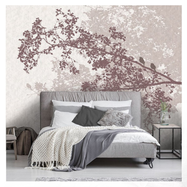 PAPEL DE PAREDE ARVORES FLORAIS TONS DE BEGE