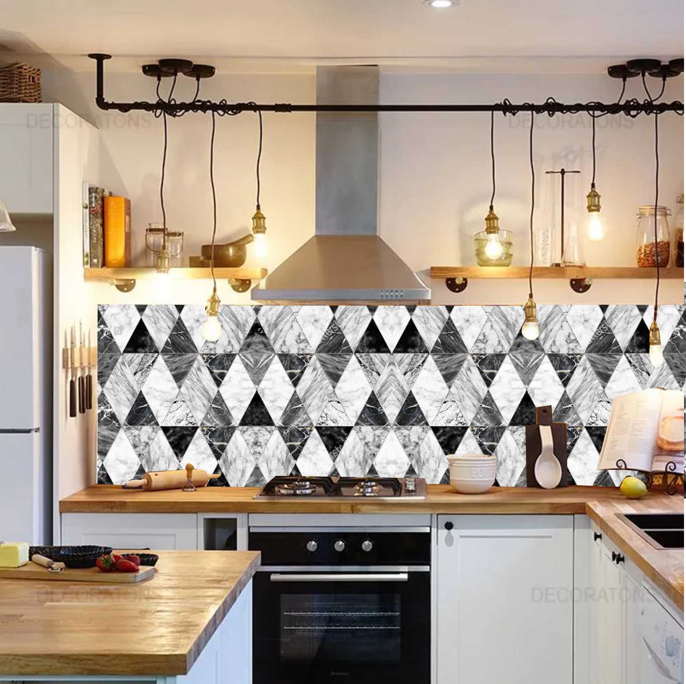 PAPEL PAREDE LAVÁVEL TRIANGULAR PRETO E BRANCO EFEITO MÁRMORE