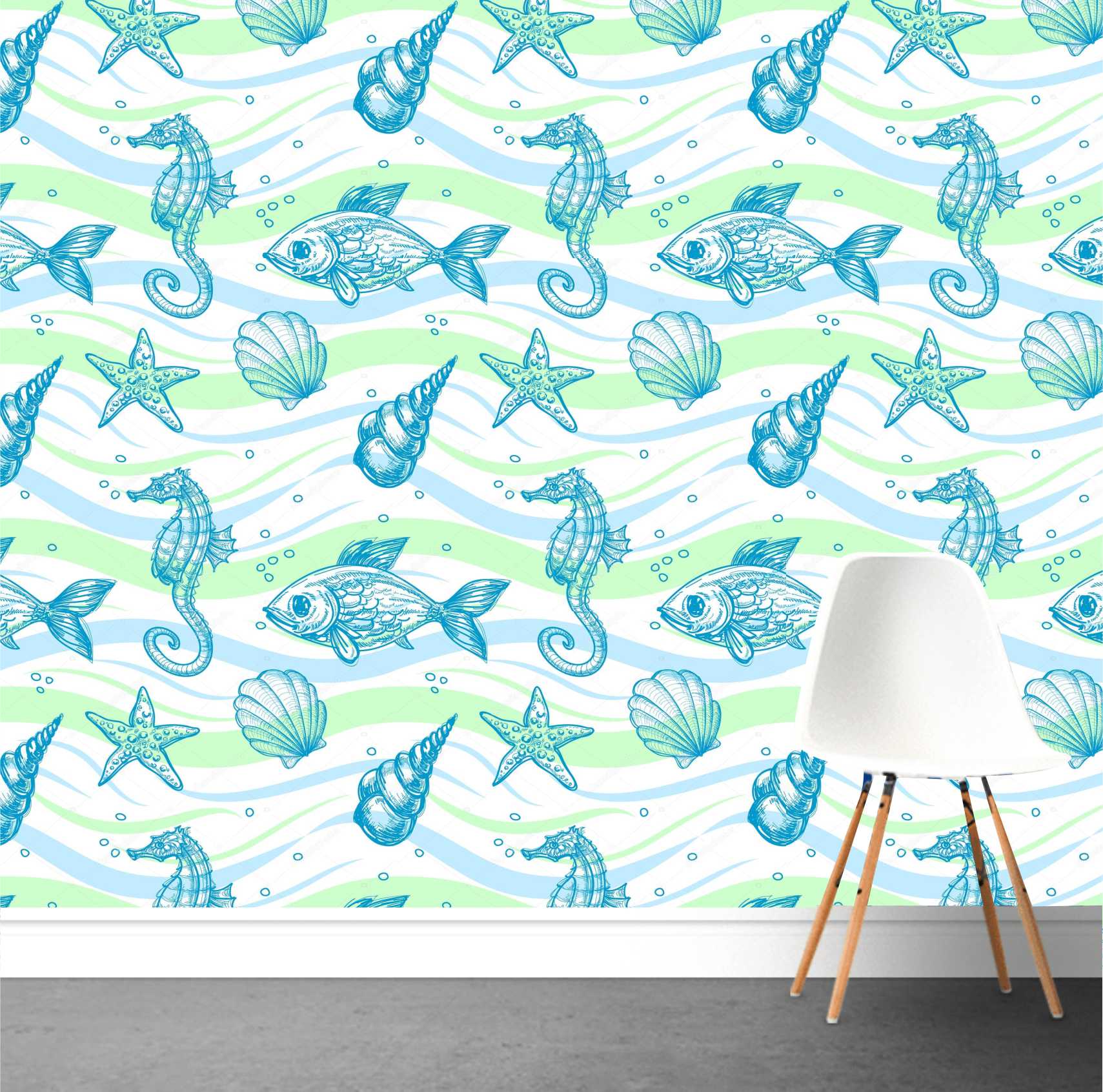 PAPEL PAREDE FUNDO DO MAR TONS DE VERDE