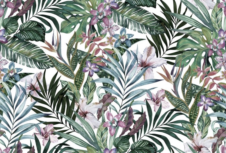 PAPEL DE PAREDE FLORES E FOLHAS AQUARELA