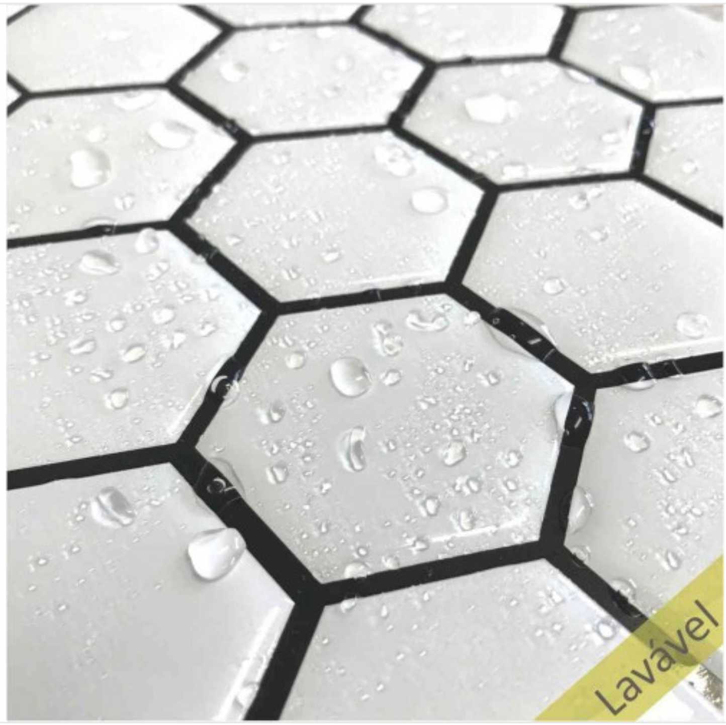 Pastilha Resinada Hexagonal Branco Rejunte Preto - 35cm x 35cm