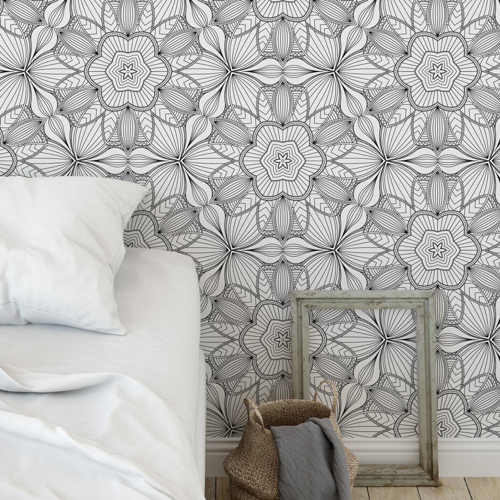 PAPEL DE PAREDE MANDALA PRETO E BRANCO