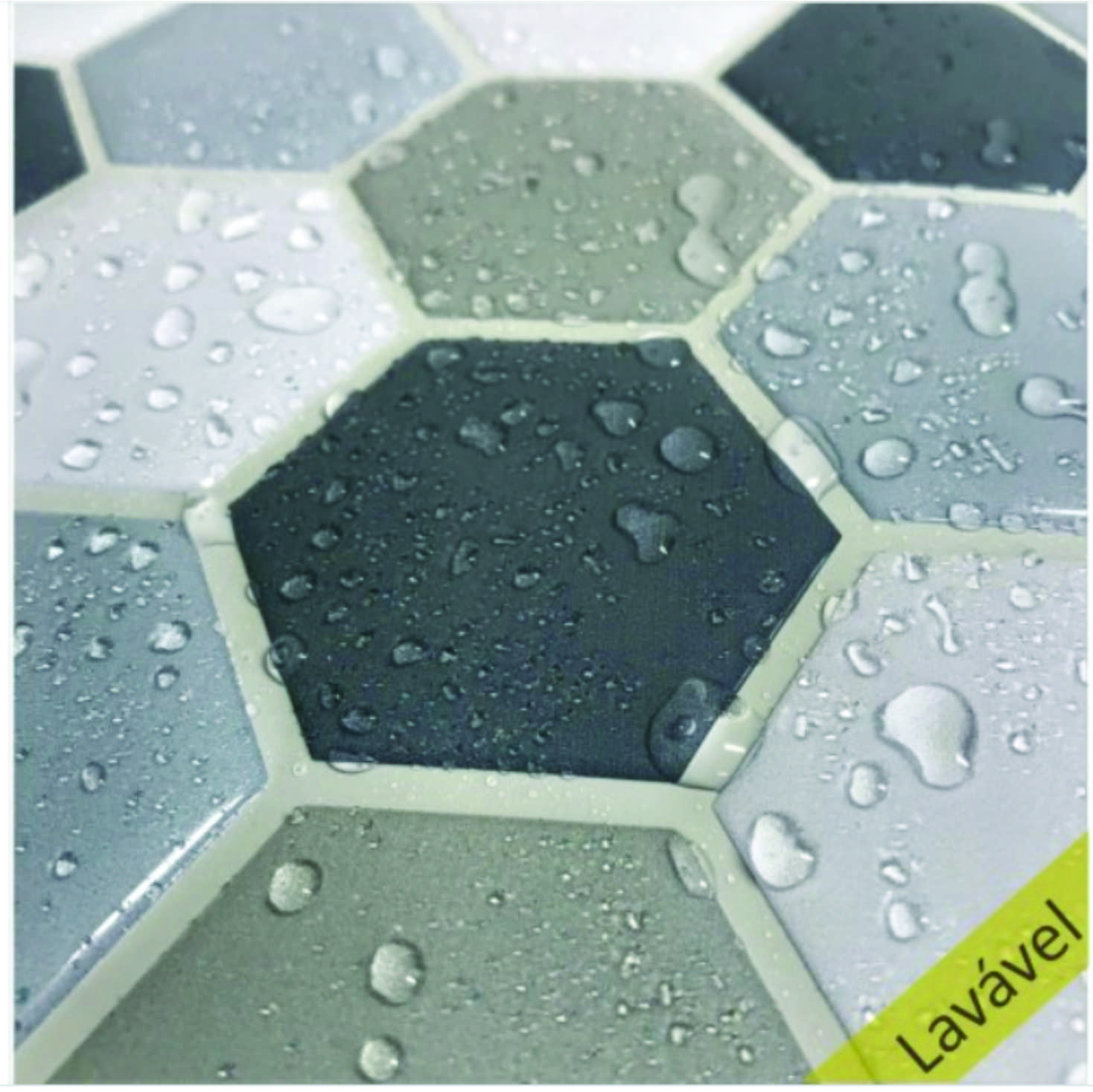 Placa de Pastilha Adesiva Resinada Hexagonal Rejunte Cinza com branco 35x35