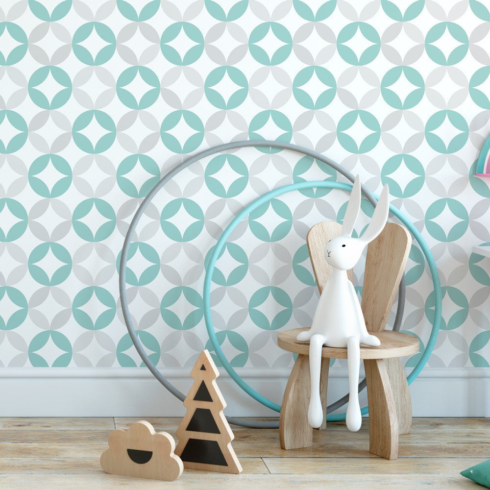 PAPEL DE PAREDE ABSTRATO GEOMÉTRICO INFANTIL VERDE COM CINZA