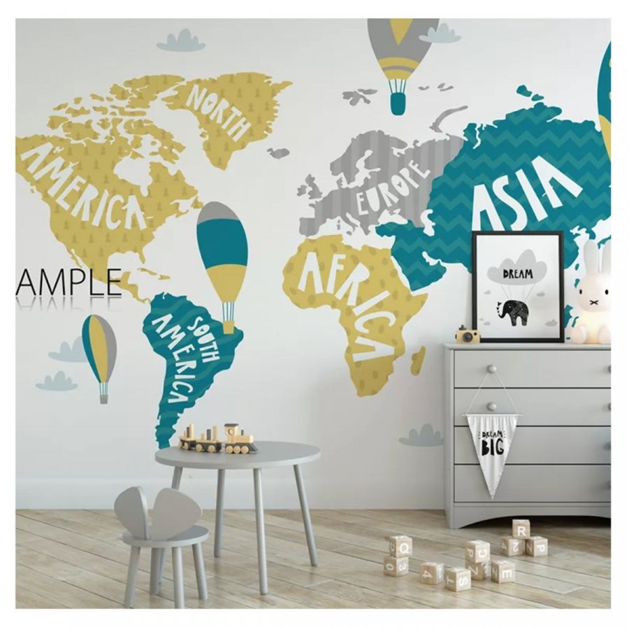 PAPEL PAREDE MAPA MUNDI COLOR AQUARELA