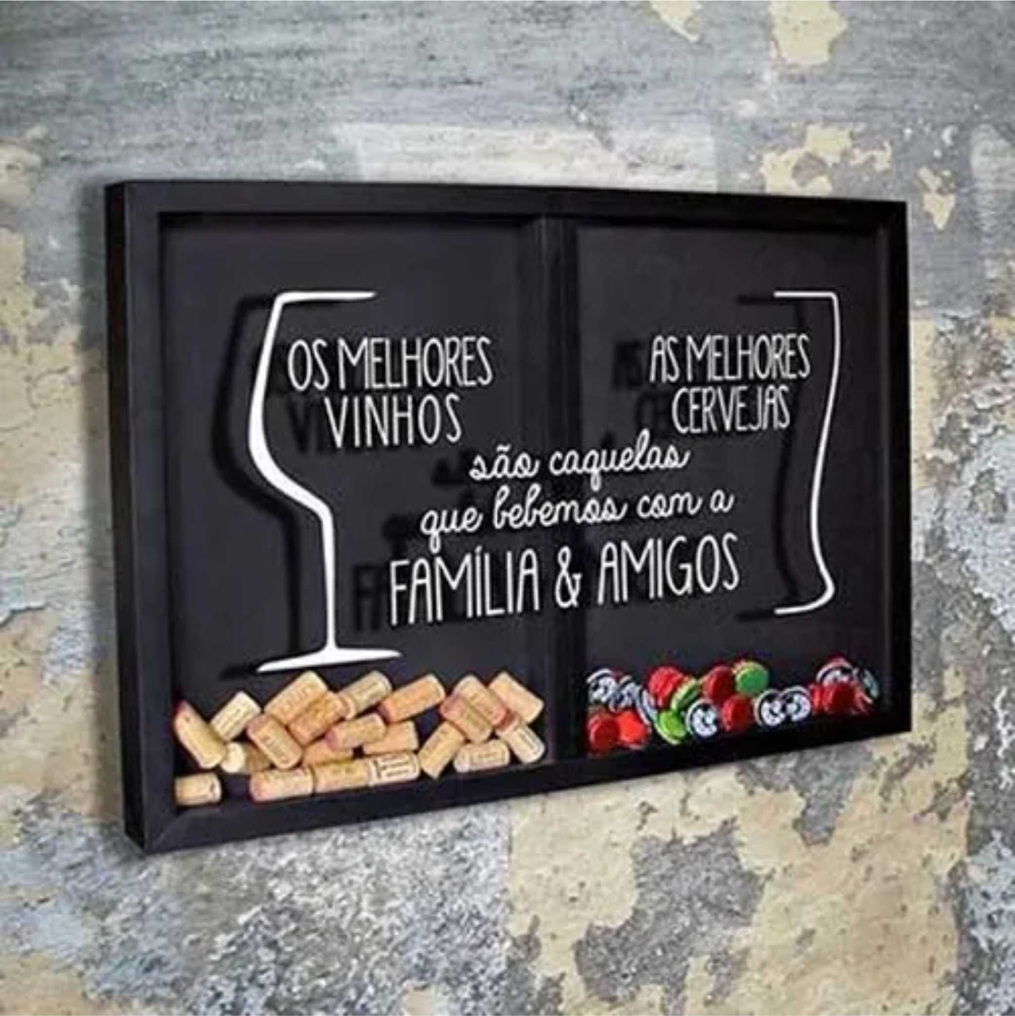 Quadro Misto para Rolhas e Tampinhas - Os Melhores... - 32 x 50 cm - Quadro Novo