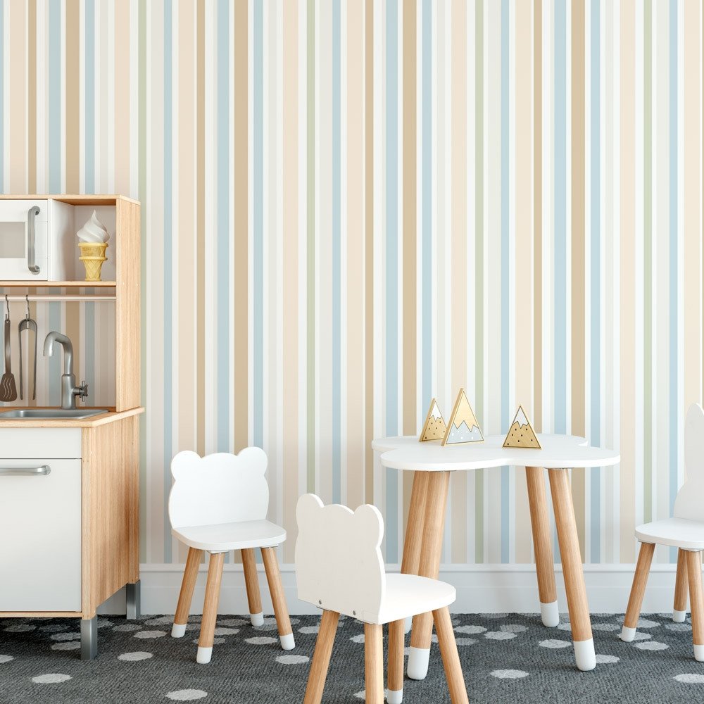 PAPEL DE PAREDE LISTRADO TONS BEGE AZUL