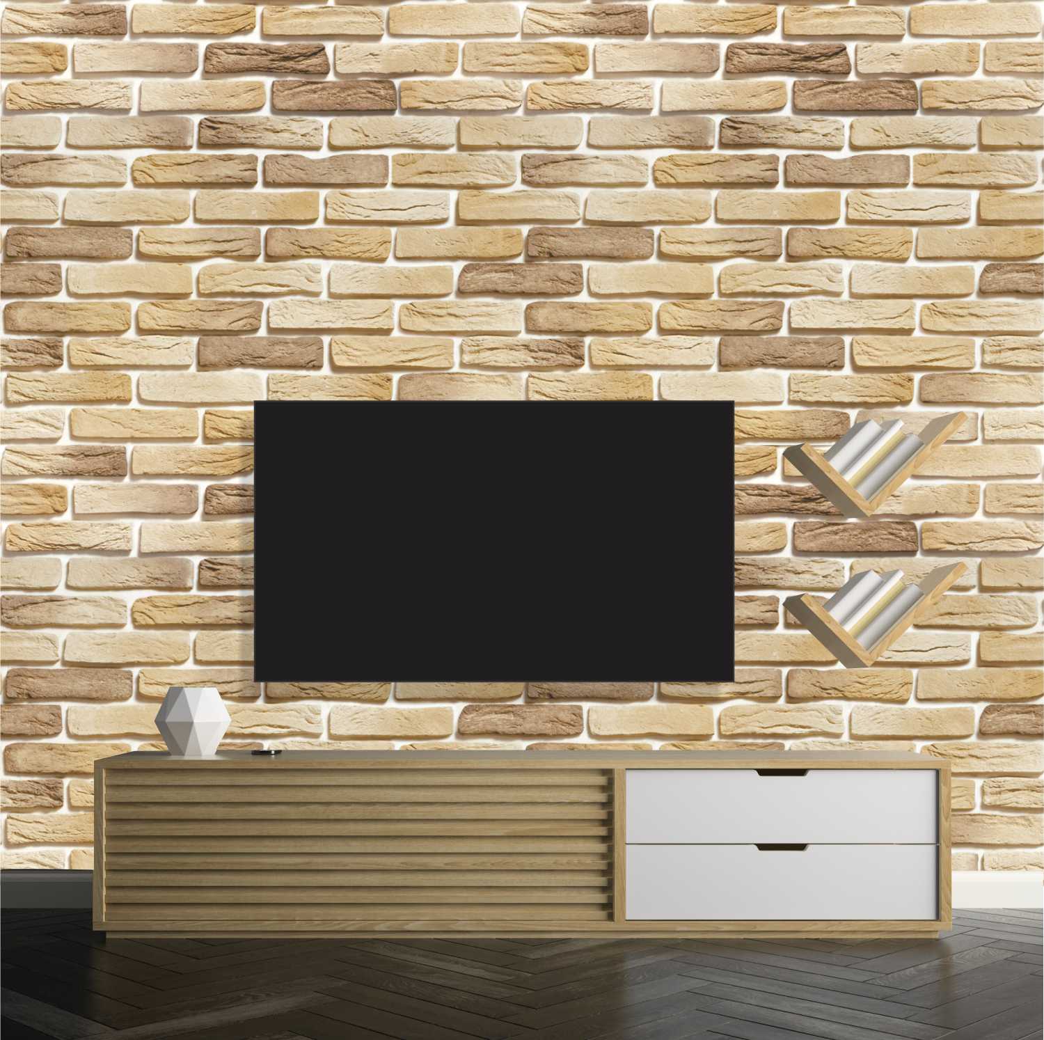 PAPEL DE PAREDE TIJOLO TONS DE BEGE MARROM