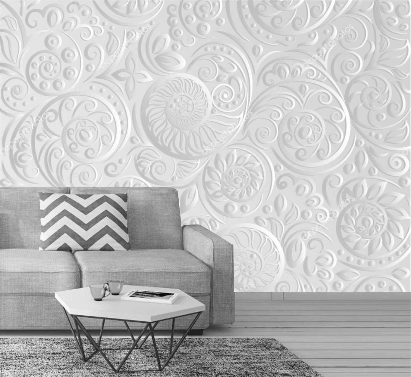 PAPEL PAREDE ARABESCO EFEITO 3D