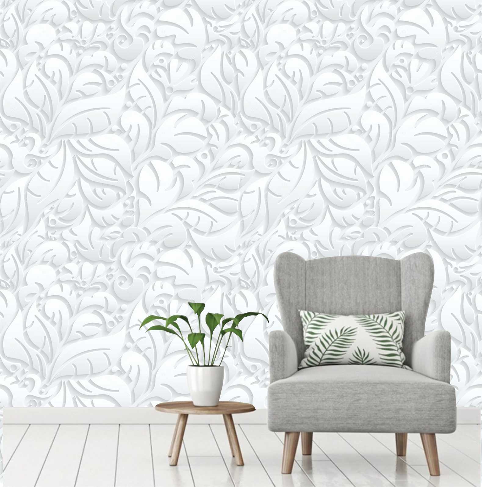 PAPEL PAREDE ARABESCO FLORAL TONS DE CINZA COM BRANCO