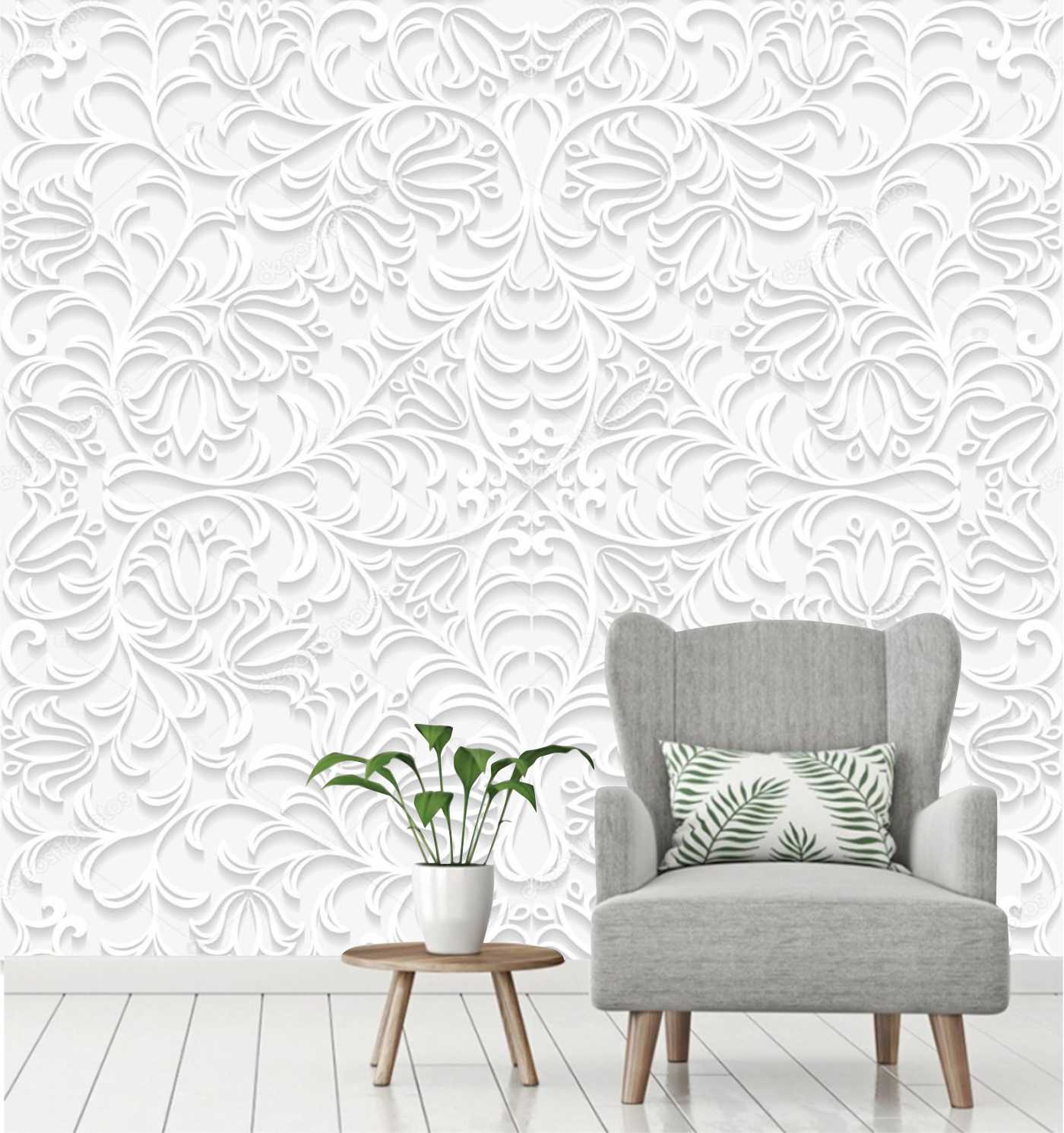 PAPEL PAREDE FLORAL RUSTIC TONS DE BRANCO E CINZA