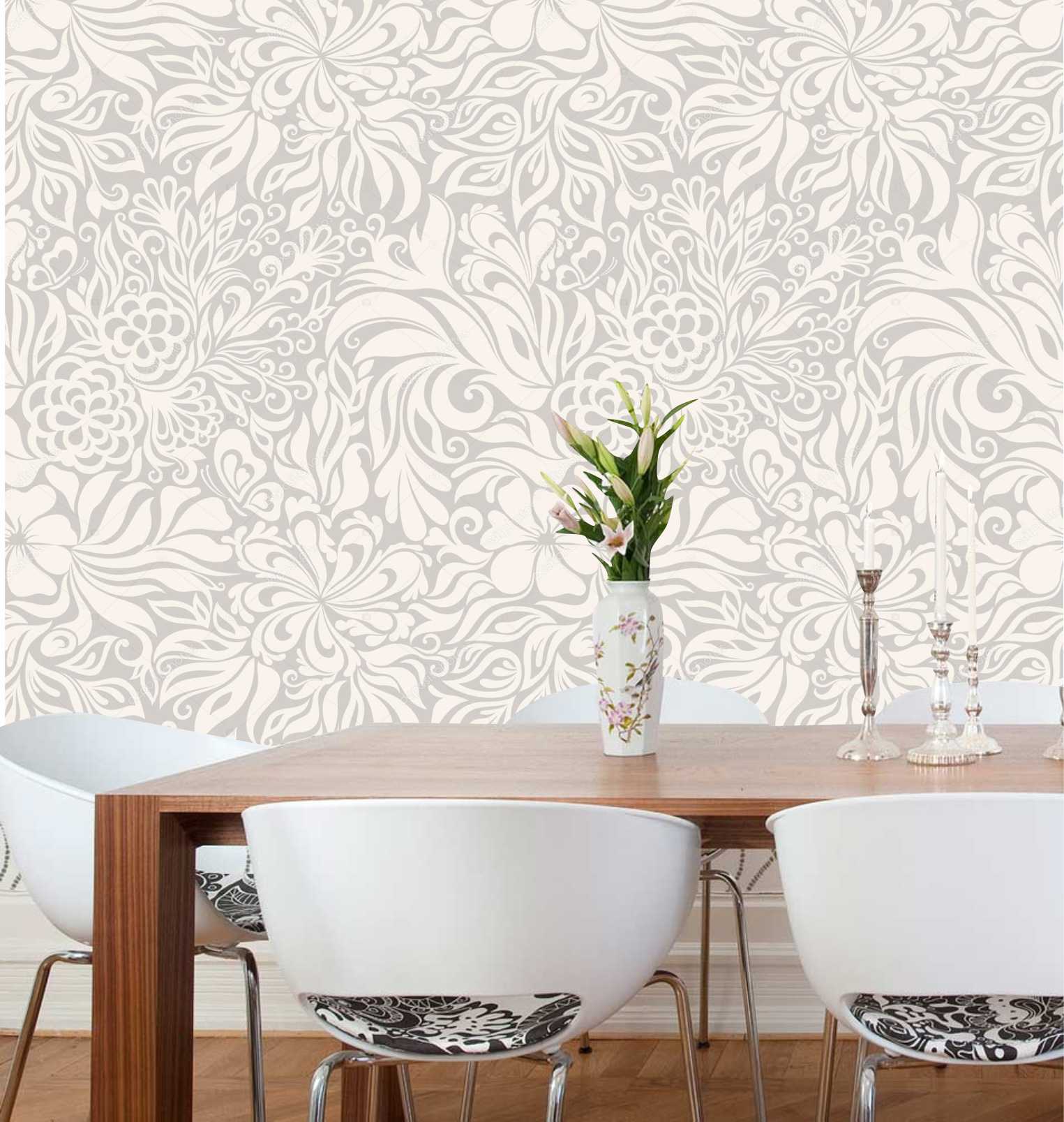 PAPEL PAREDE FLORAL TONS DE BEGE EFEITO 3D