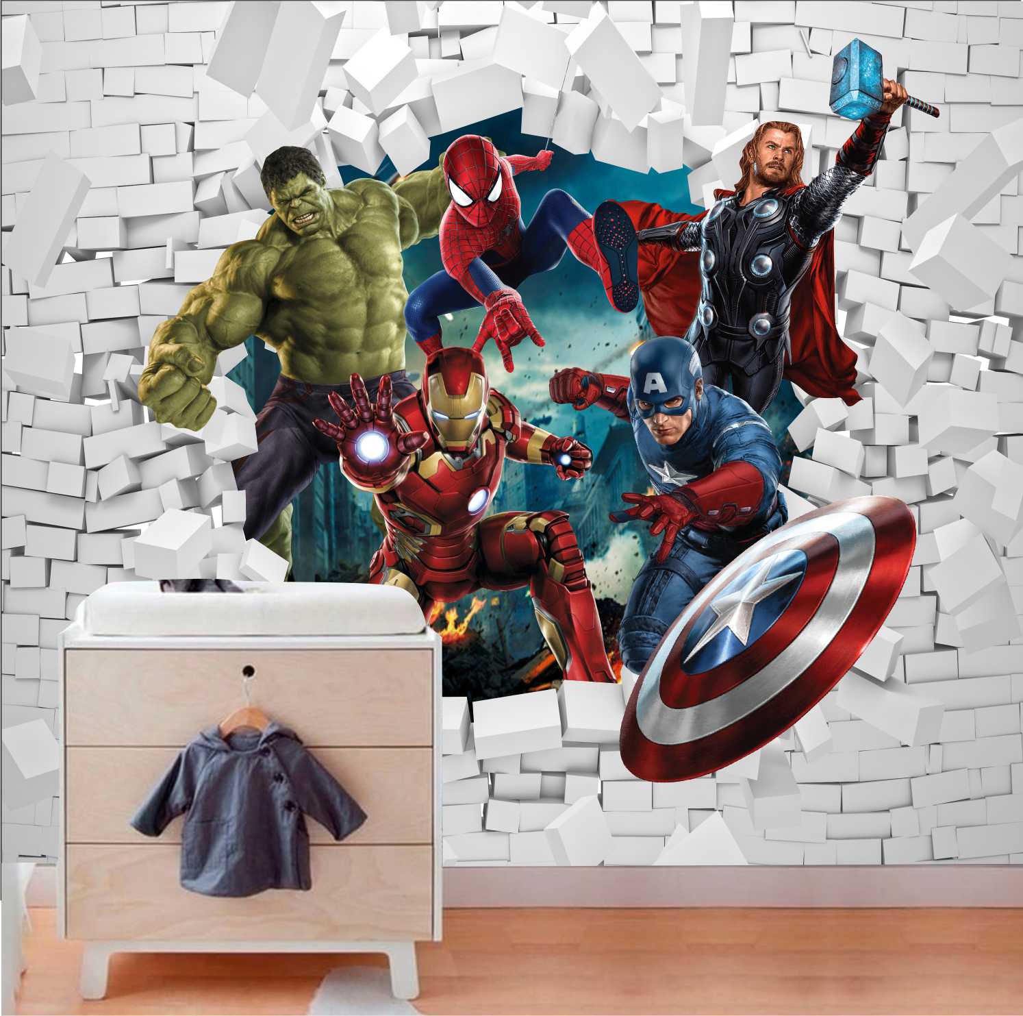 PAPEL DE PAREDE VINGADORES PAREDE 3D TIJOLOS