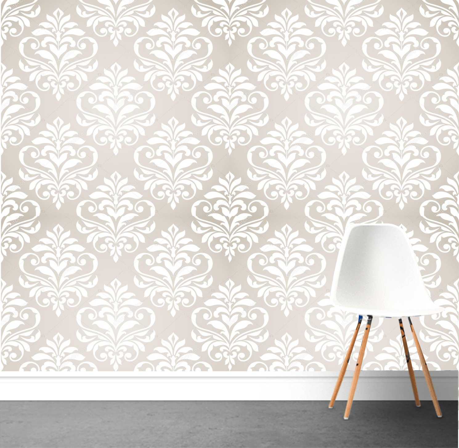 PAPEL PAREDE MEDALHÃO ARABESCO FUNDO BEGE
