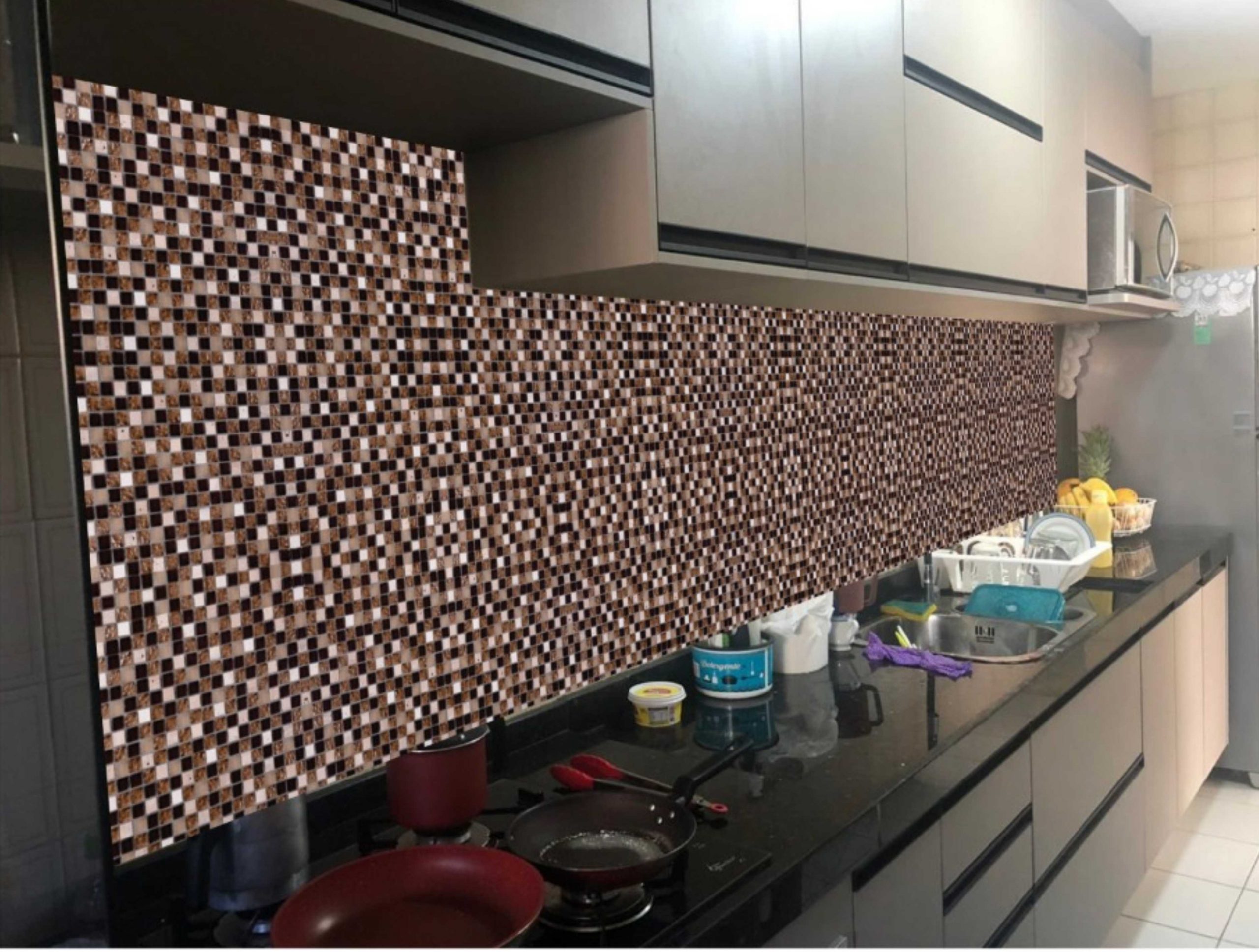 PAPEL PAREDE PASTILHAS LAVAVEL LAMINADO (PROTEÇÃO) PARA COZINHA E BANHEIRO