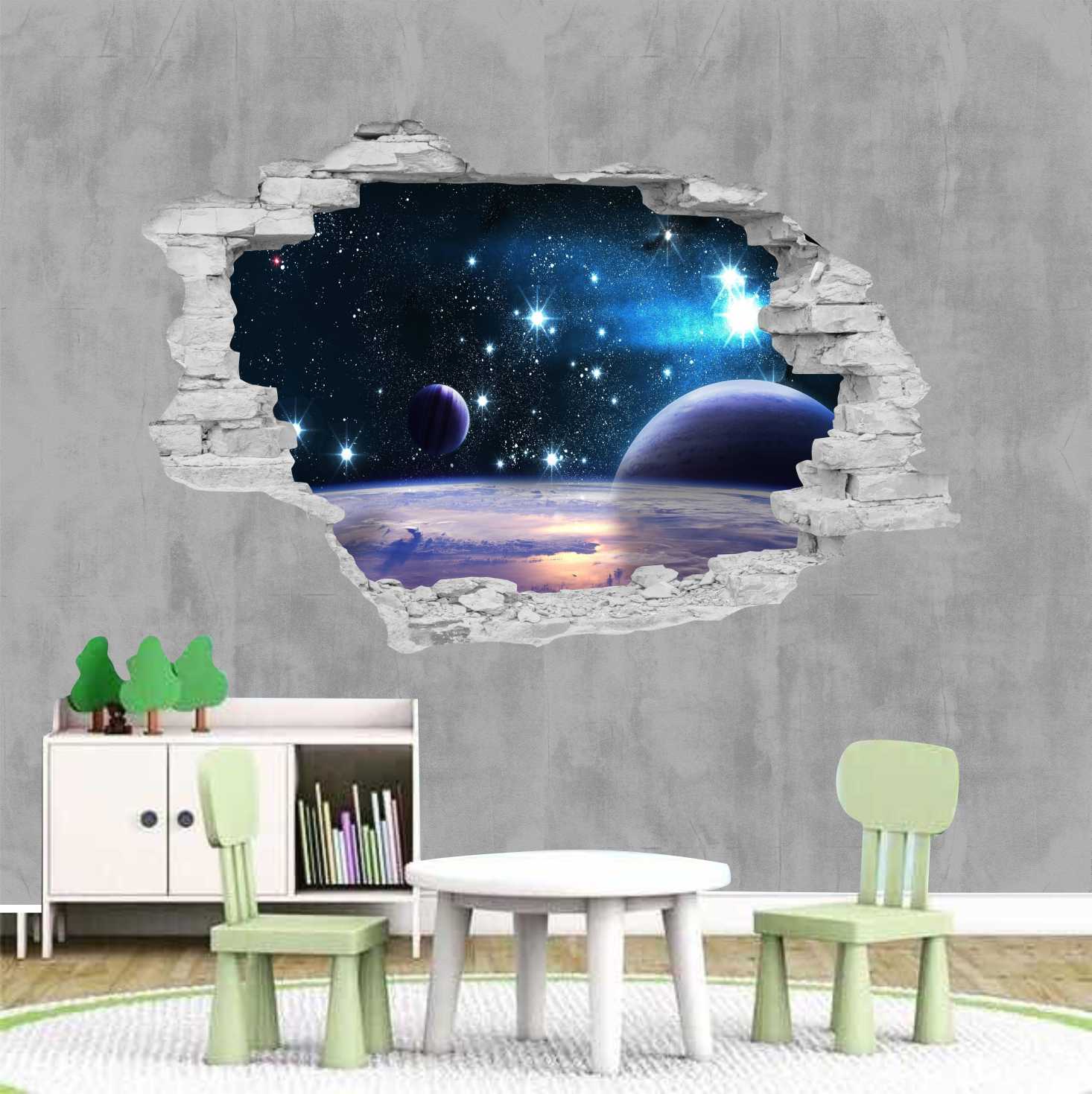 PAPEL PAREDE PLANETAS PAREDE 3D - FUNDO CIMENTO QUEIMADO