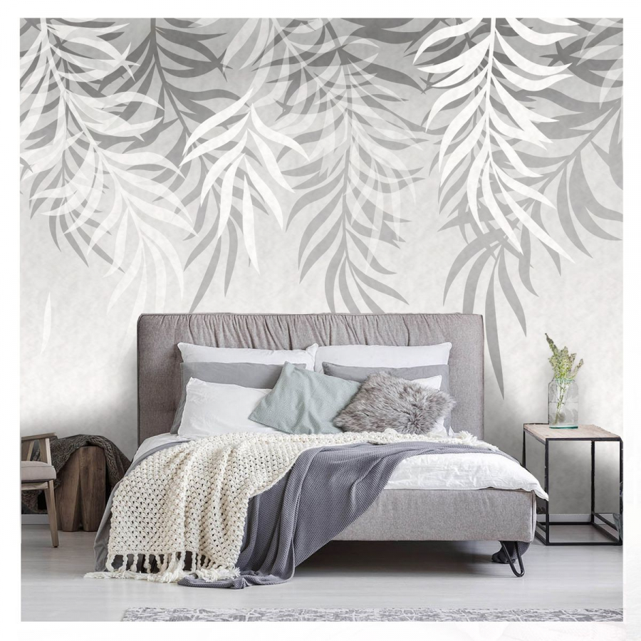 PAPEL PAREDE FLORAL CINZA COM BRANCO