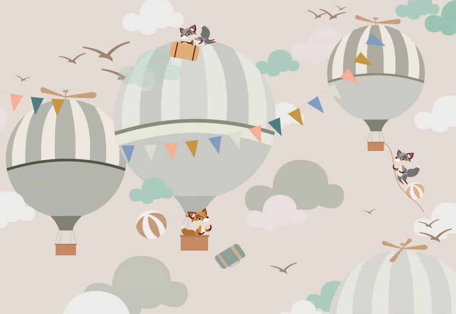 PAPEL PAREDE BALÕES COM ANIMAIS
